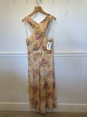 Ted Baker Pleated Floral Midi Dress with Pink Flowers